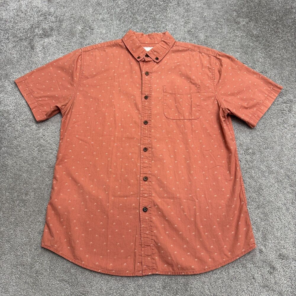 Katin Palm Tree Cotton Button Down Shirt Large Terracotta Orange Short Sleeve